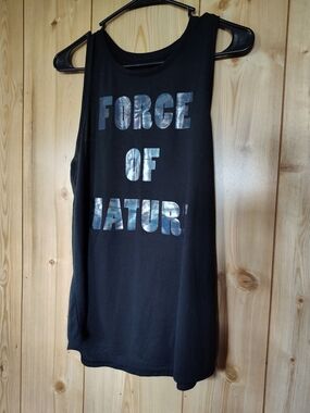 Old Navy Black Tank Top with Holographic 'Force of Nature' Print